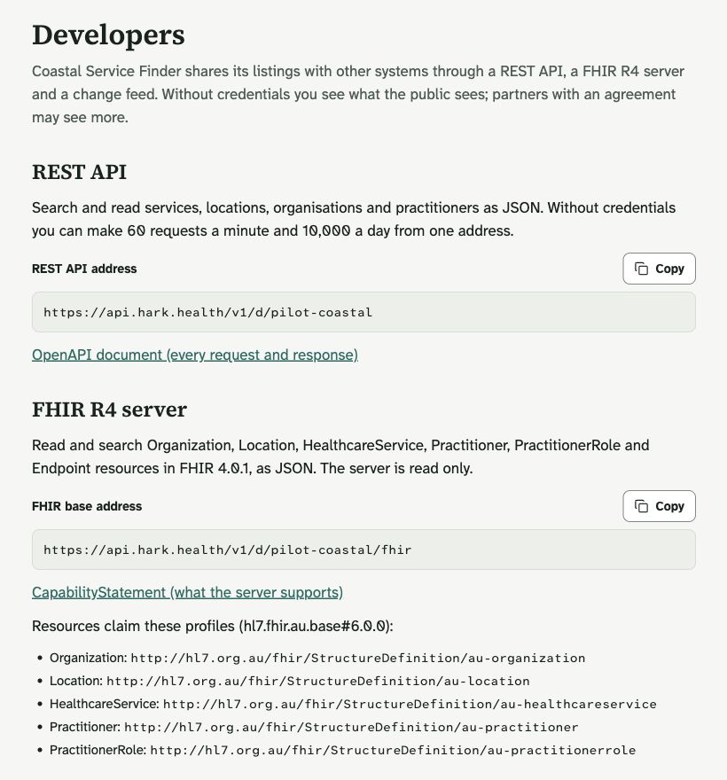 Explore the live product’s REST and FHIR developer interfaces